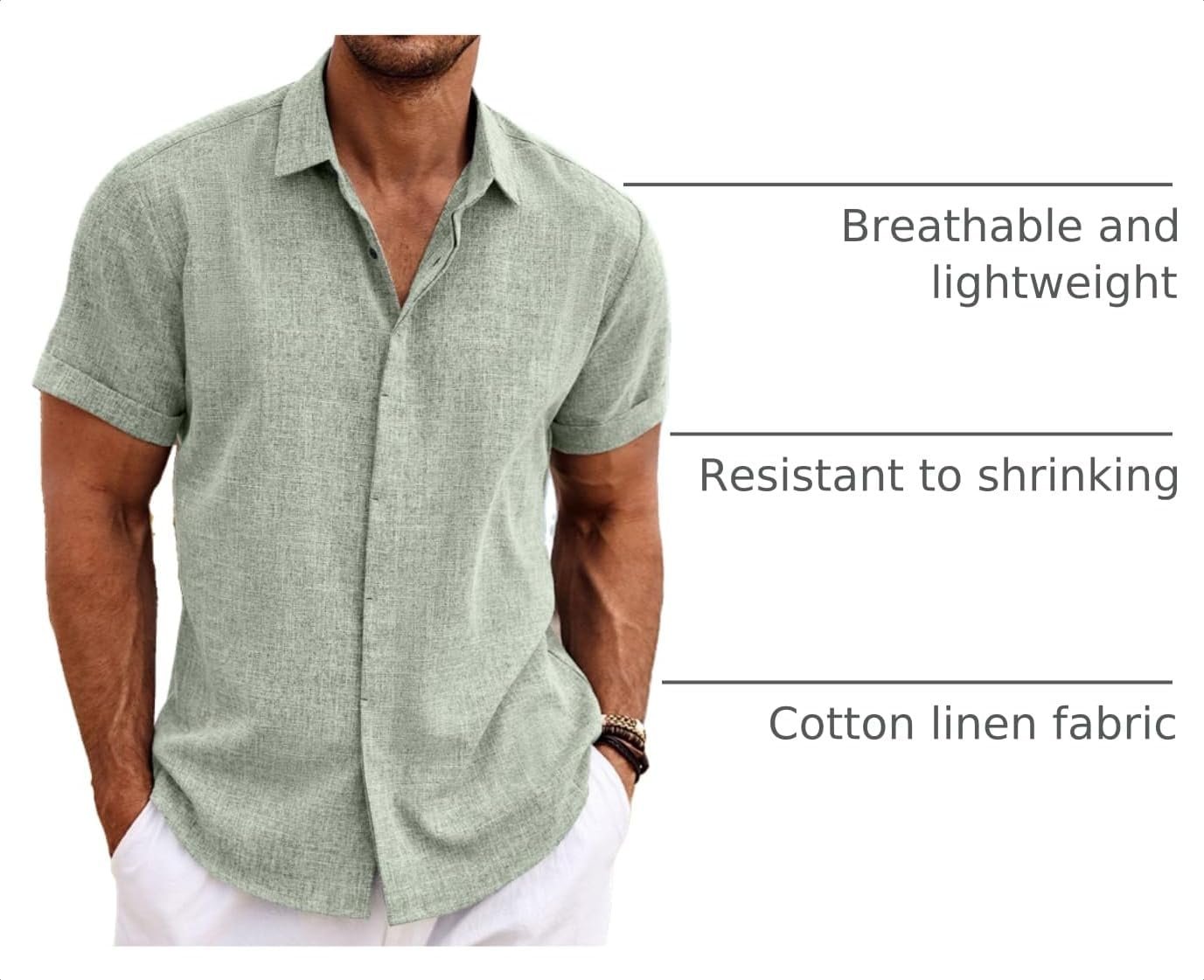 COOFANDY Men's Linen Shirts Short Sleeve Casual Shirts Button Down Shirt for Men Beach Summer Wedding Shirt - Image 4