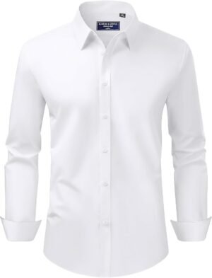Alimens & Gentle Men's Dress Shirt Regular Fit Stretch Stain Shield Long Sleeve Solid Business Wedding Button Down Shirts