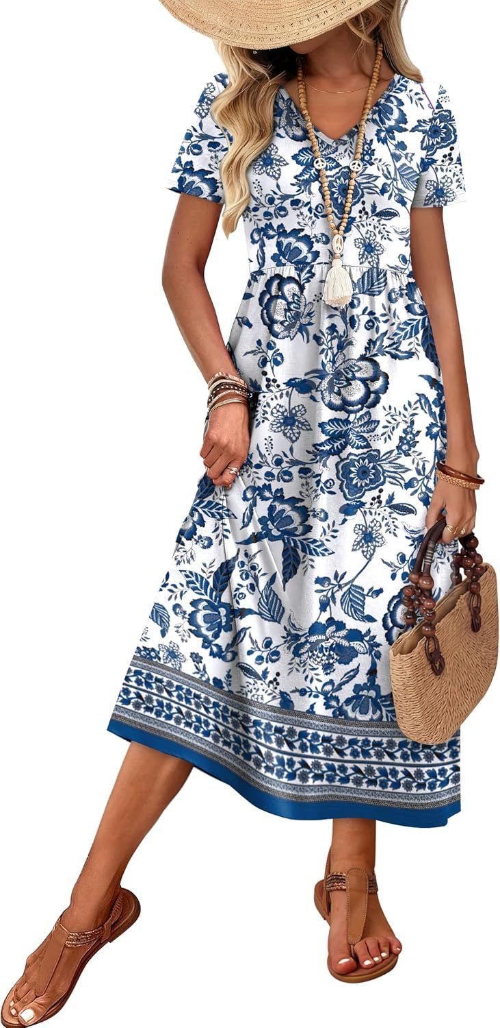 OFEEFAN Summer Dresses for Women Flowy Casual A-Line Midi Dress Beach Vacation Sundresses with Pockets S-2XL - Image 4