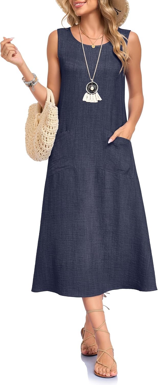 REGAI Women's Summer Dress Midi Sundress with Pockets