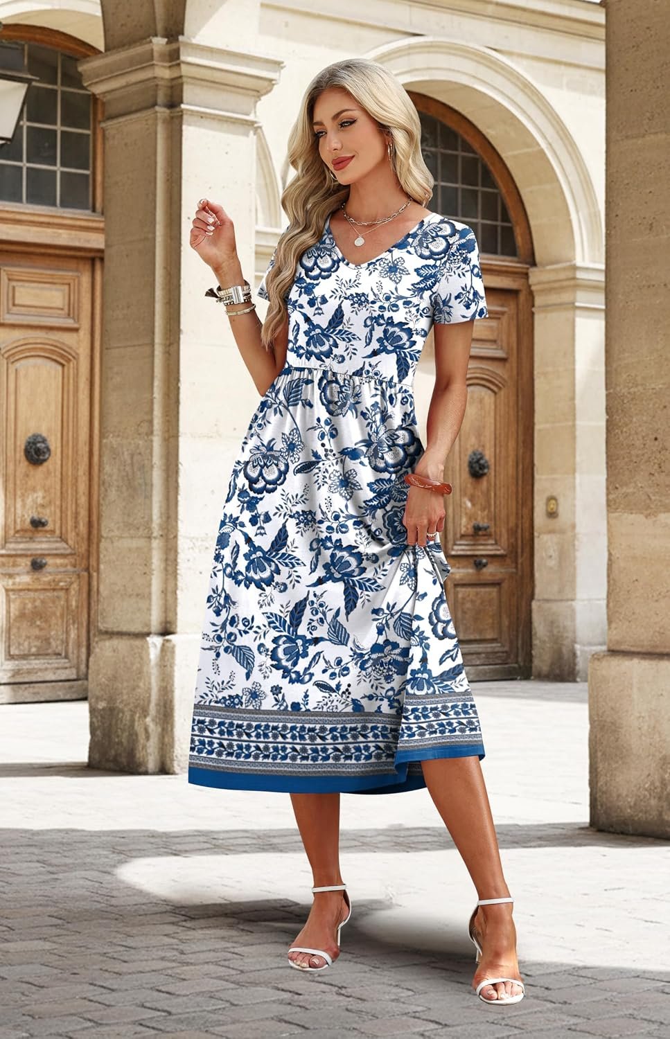 OFEEFAN Summer Dresses for Women Flowy Casual A-Line Midi Dress Beach Vacation Sundresses with Pockets S-2XL - Image 3