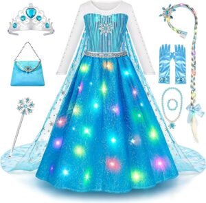 Meland Light Up Princess Dress for Girls Ages 3-10, Dress Up Toys Gift Set