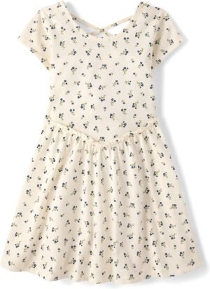The Children's Place Girls' Plaid Stretch Jacquard Short Sleeve Dress